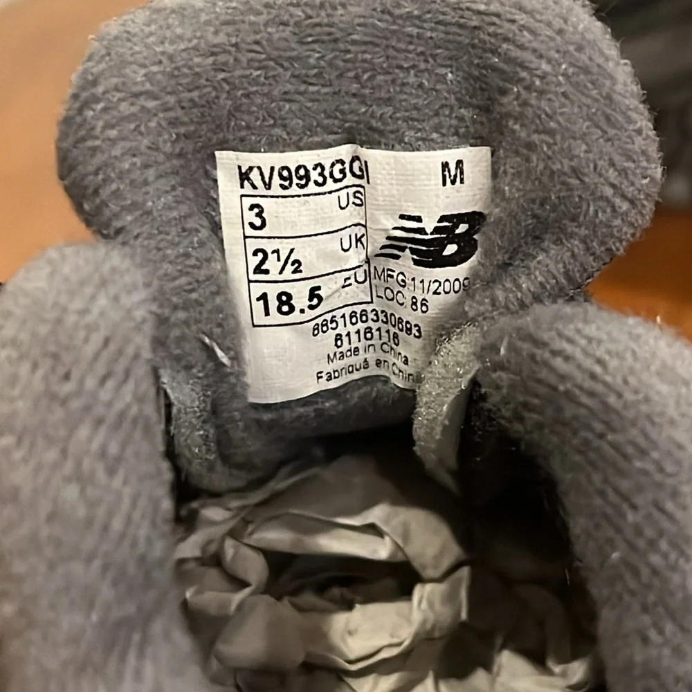 New Balance 993 shoes sneakers KV993GGI grey infant baby toddlers Boys Size 3